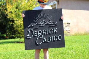 Custom logo laser-cut wood photographer business sign