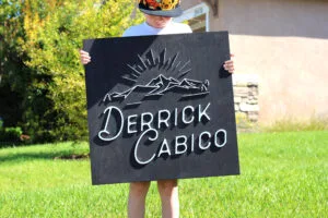 Custom logo laser-cut wood photographer business sign