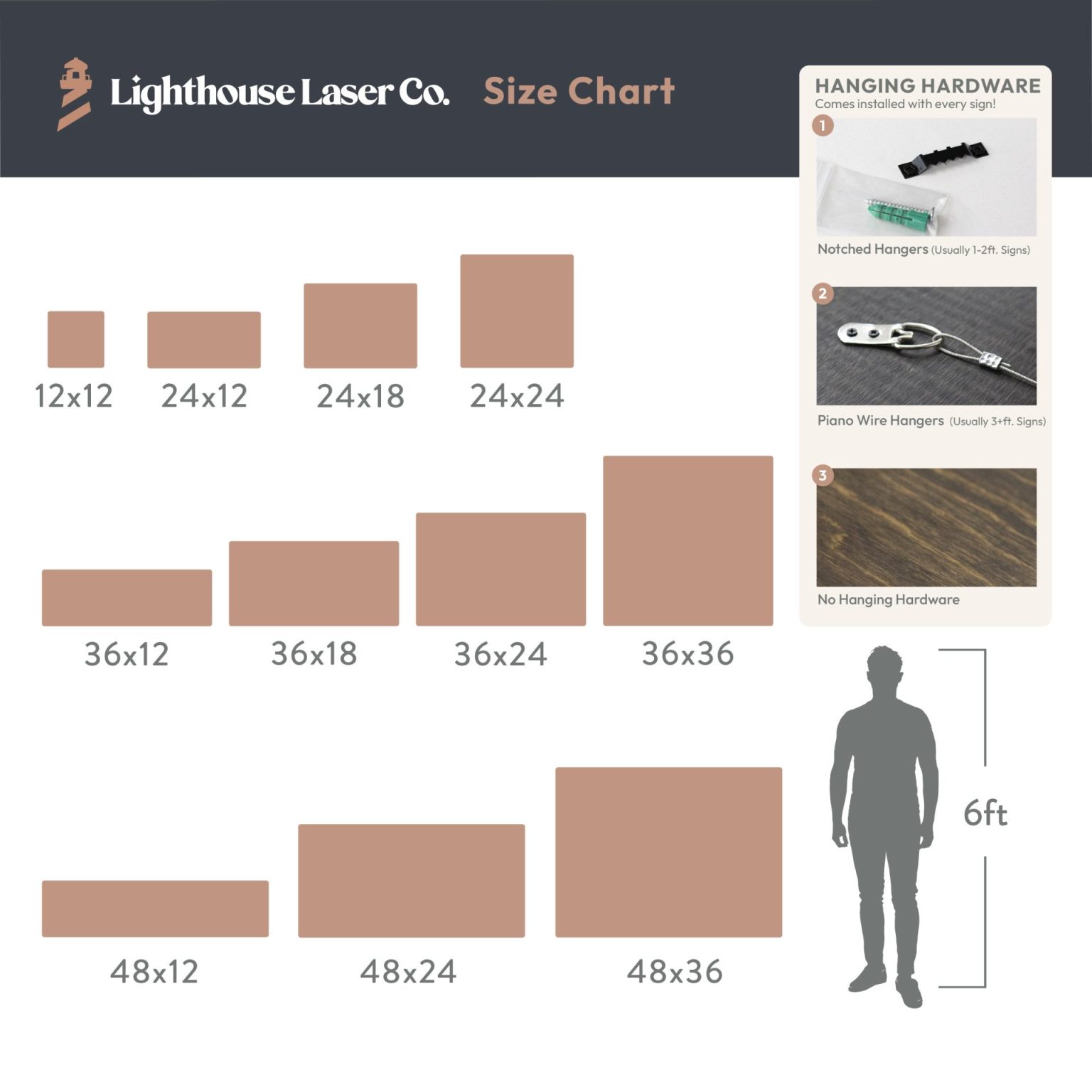 custom wood sign size chart