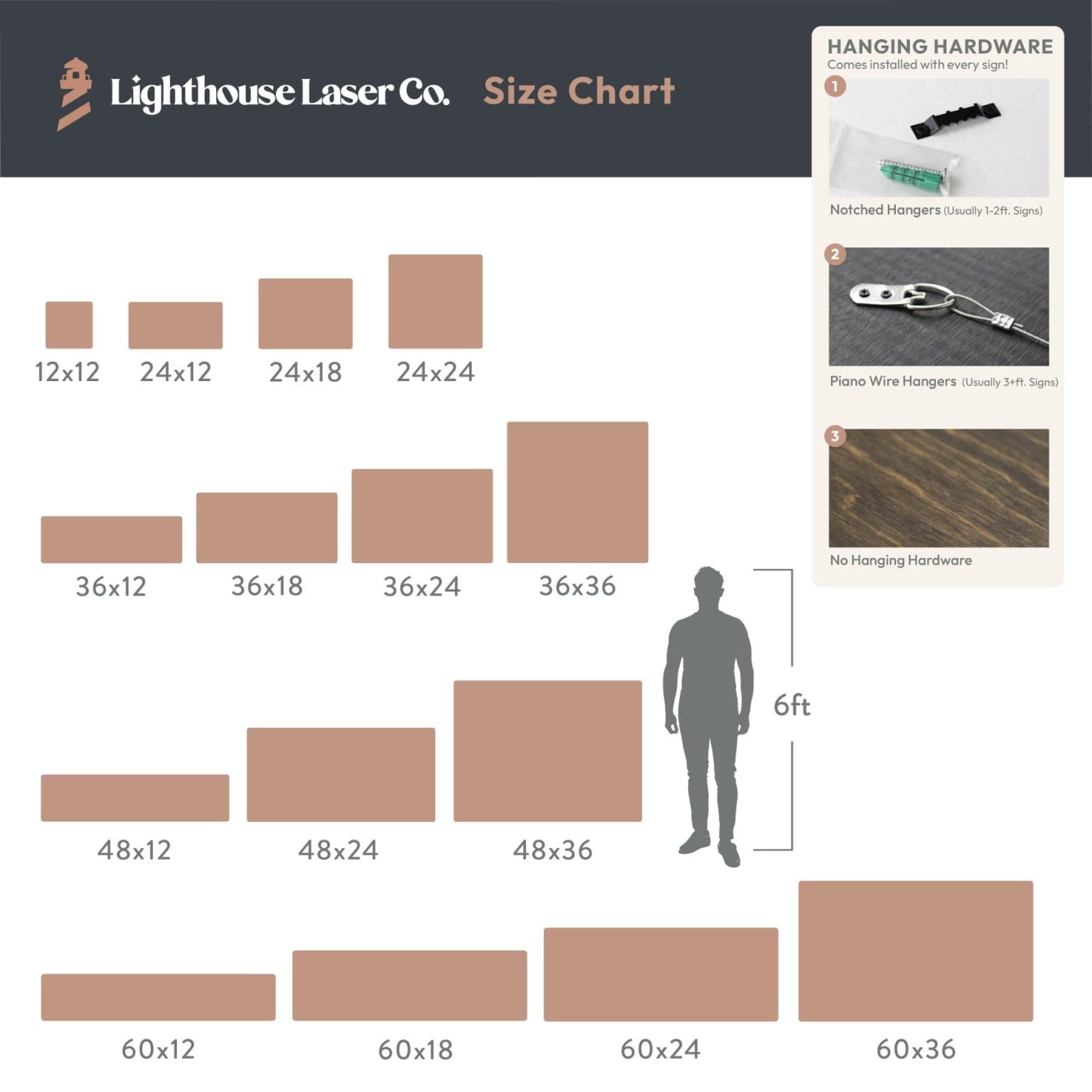 custom wood sign size chart