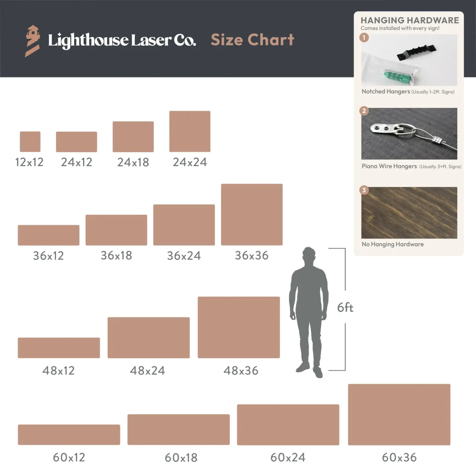 custom wood sign size chart