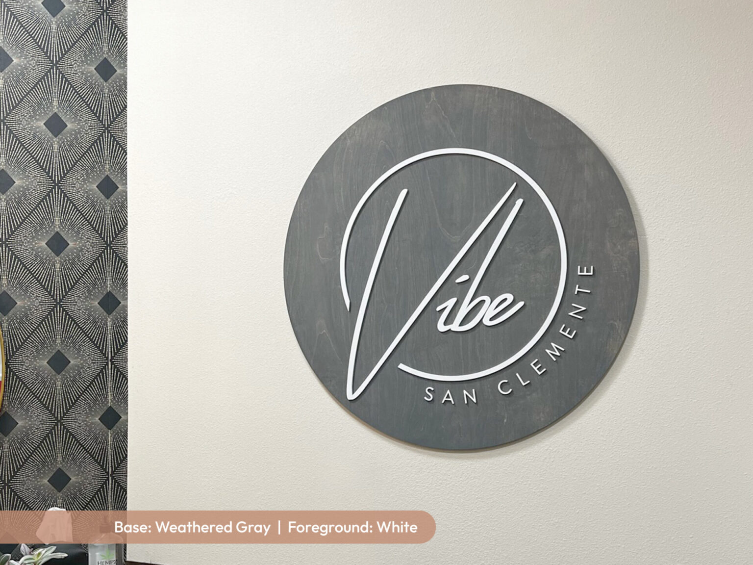 custom hairdresser sign with weathered grey base and white laser cut business logo