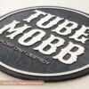 custom circular ebony black stain wood business natural wood logo sign