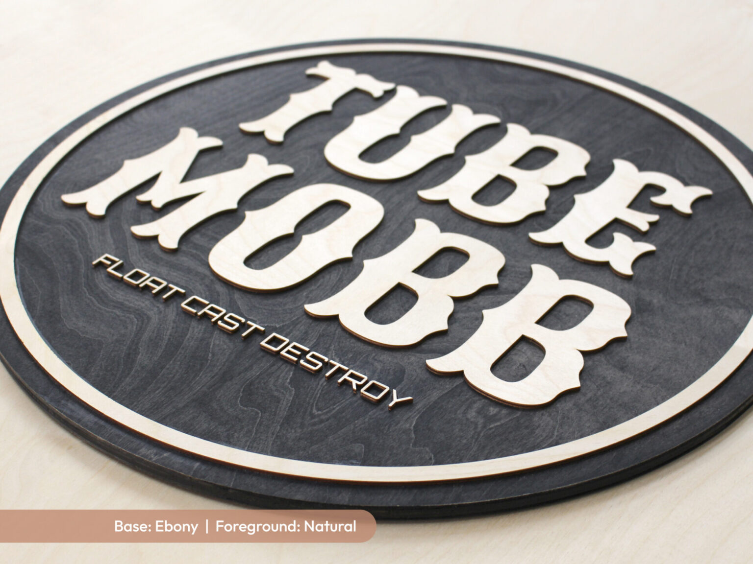 custom circular ebony black stain wood business natural wood logo sign