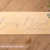 custom natural wood base and white logo for photographer logo business sign
