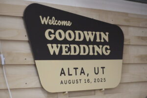 custom national park style sign as a welcome for wedding guests