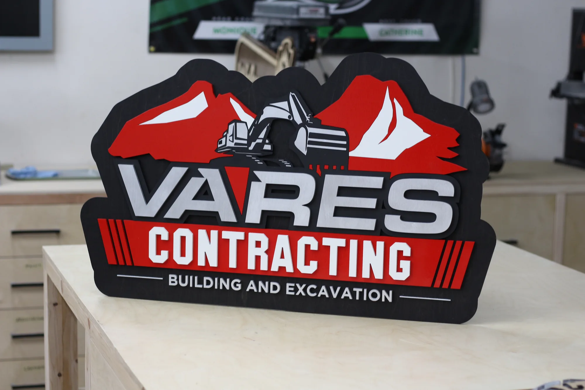 Construction company sign shown at an angle