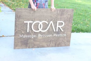 Custom wood sign by Lighthouse Laser Co. - Massage Therapy