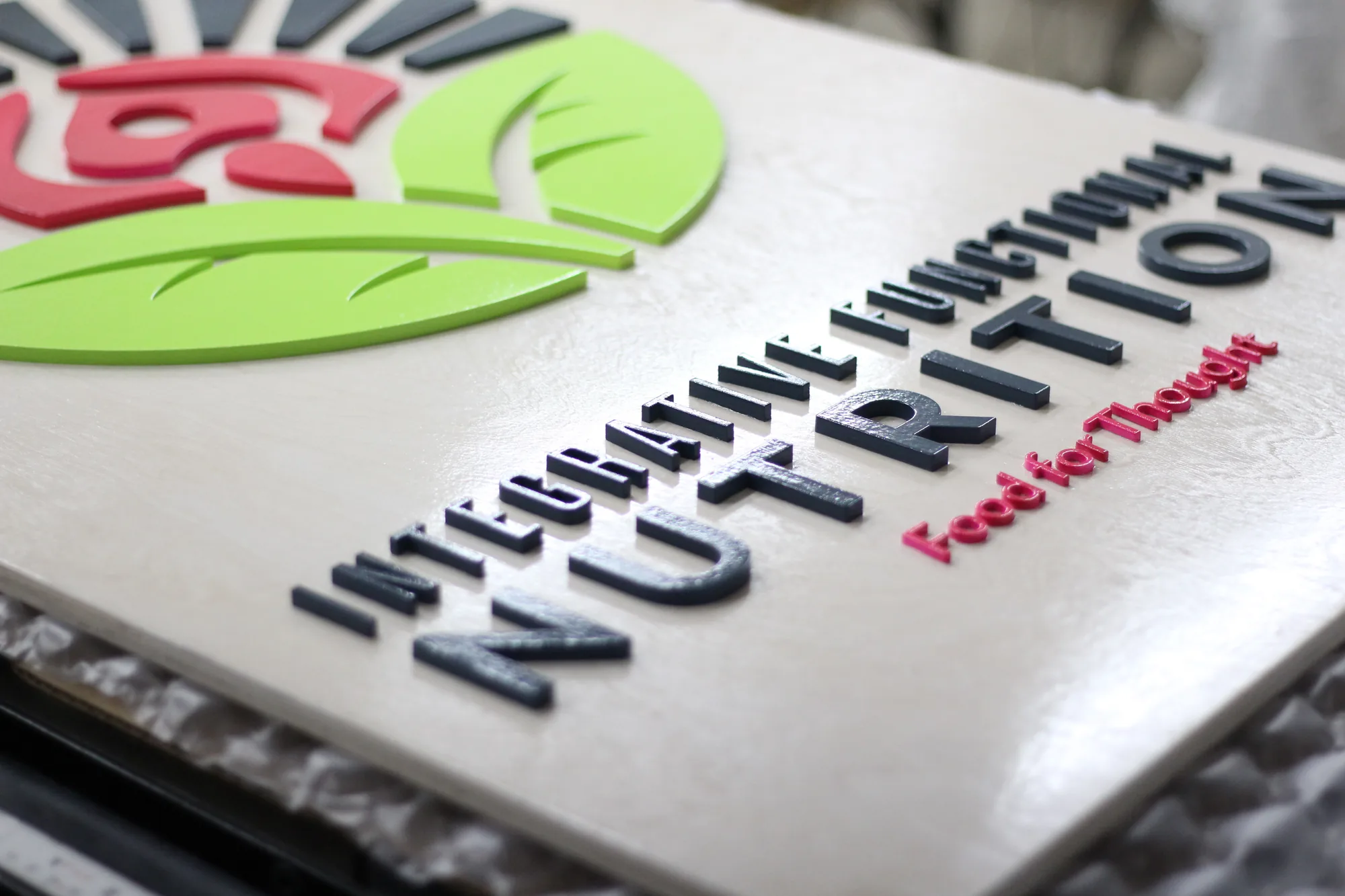 Detail of the multi color logo elements