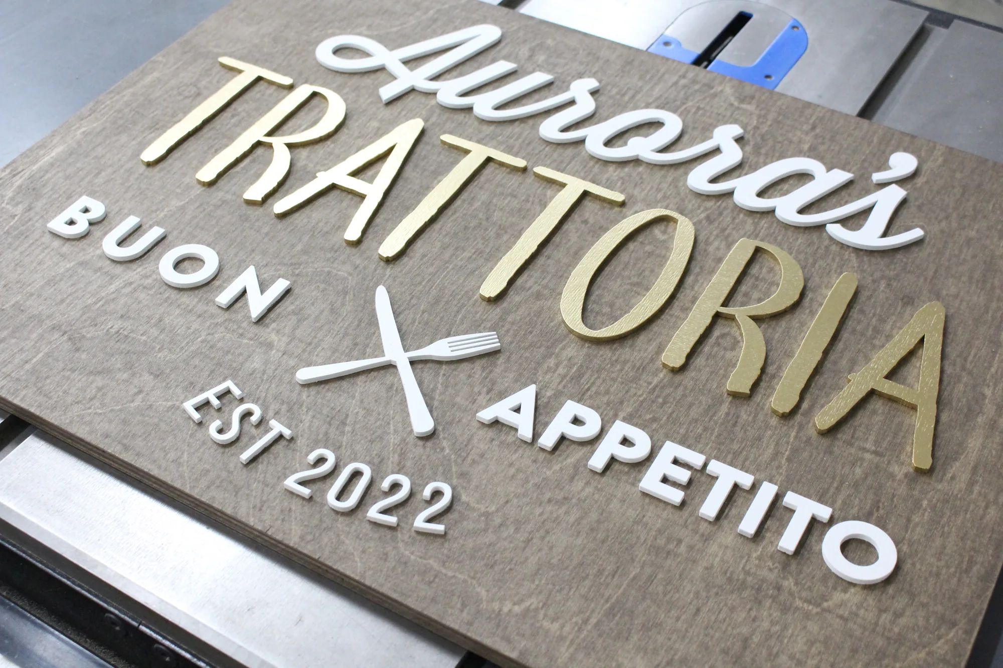 Restaurant sign shown in the dining room